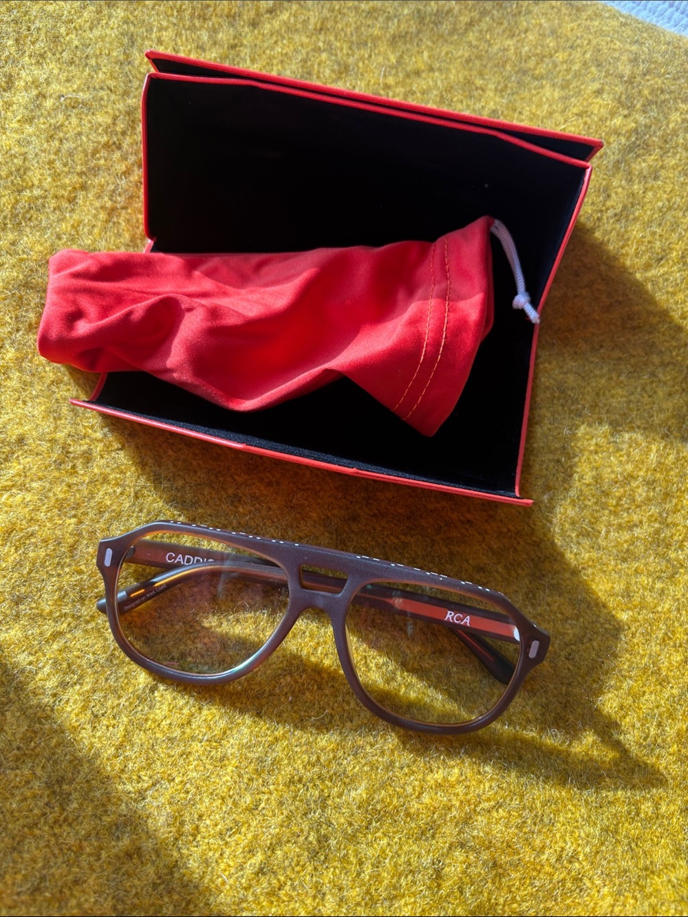Caddis Brown Aviator Optical Glasses with Red Soft Pouch